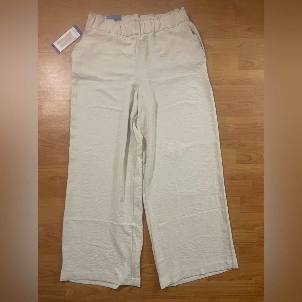 NWT Hilary Radley Women's High Rise Wide Leg Pull-On with 2 Pkts Pants, Tan Sz L